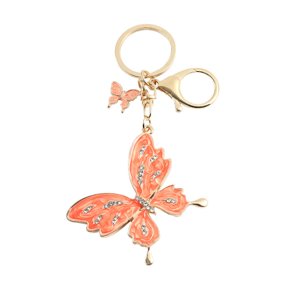 Wholesale Zinc Alloy Butterfly Oil Dripping Diamond Keychain